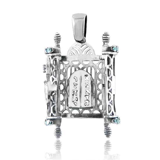 Collar con Rollo de la Torá (Plata 925 con Cristales Azules y Blancos) - Imagen 2